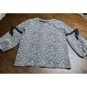 Karl Lagerfeld Paris Womens Black & White Knit Top With Bow Detail On Sleeves Si